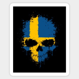 Chaotic Swedish Flag Splatter Skull Sticker